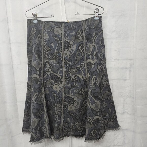 Tahari Gray Blue Abstract Paisley Goth Fringe Skirt Boho Grunge Punk 6 - Picture 1 of 15